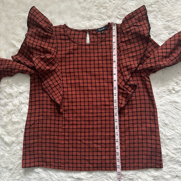 Madewell Blouse Ruffle-Front Top in Plaid Warren Check Faded Rust S - Picture 12 of 13